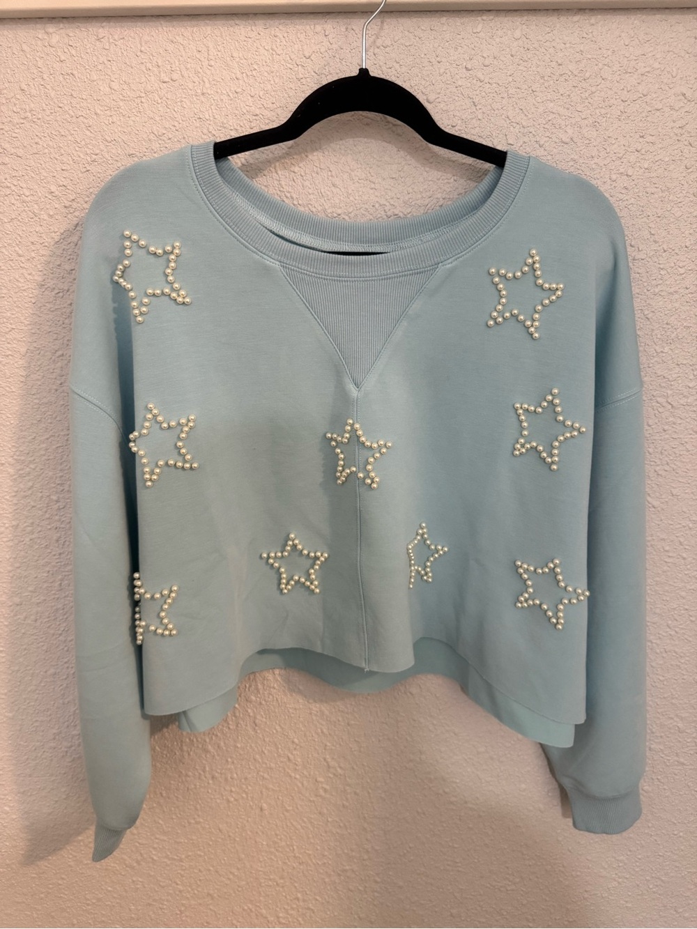 Simply Southern Light Blue Pearl Star Cropped Sweatshirt